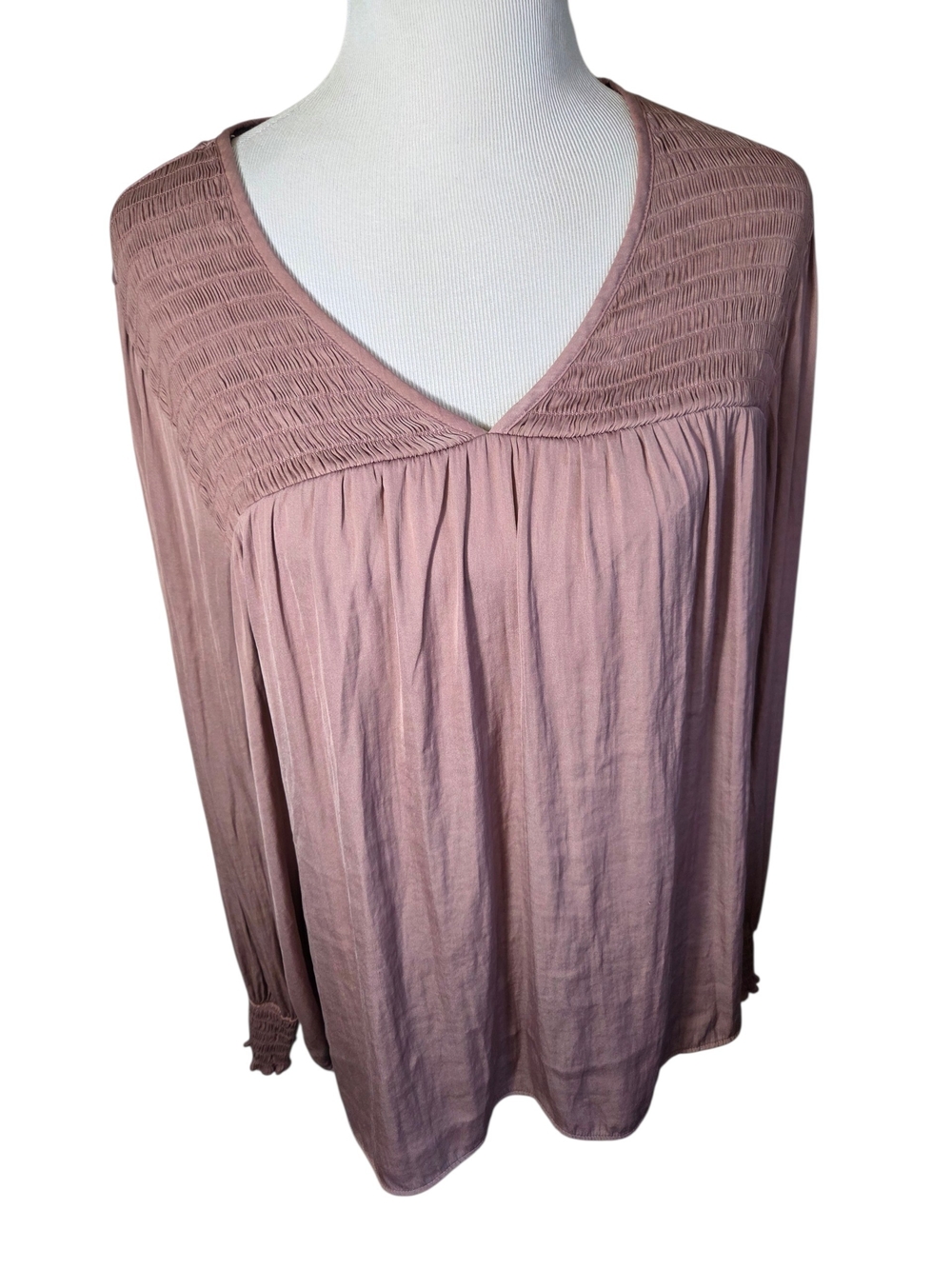Knox Rose Mauve Smocked V-Neck Long Sleeve Tunic Size XXL